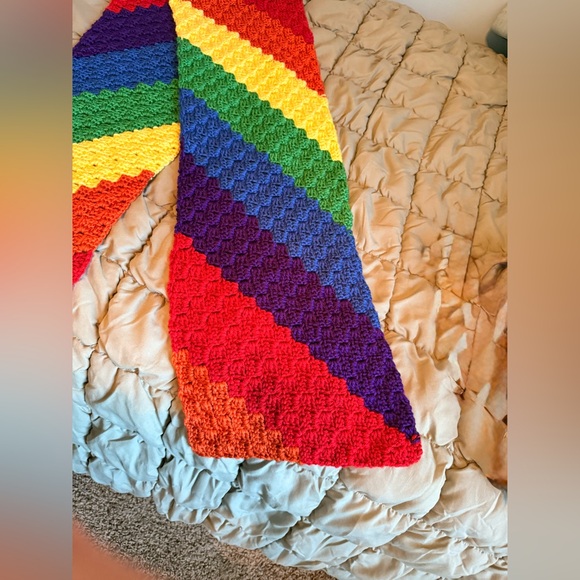 🌈 Handmade Rainbow Crocheted Beanie and Coordinated Scarf 🌈 - Picture 9 of 14
